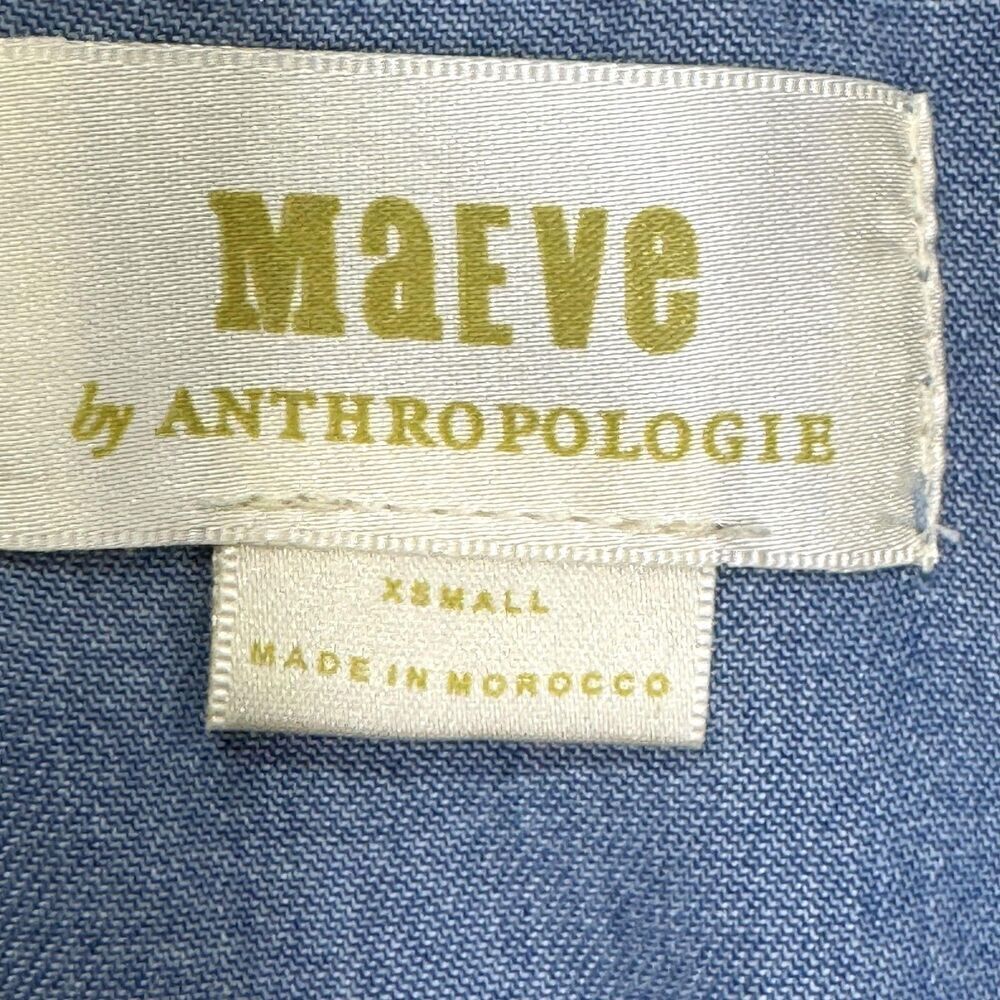 Maeve Anthropologie Shirt Womens XS Blue Ruffle Henley Peasant Tencel Boho Top - Picture 4 of 7